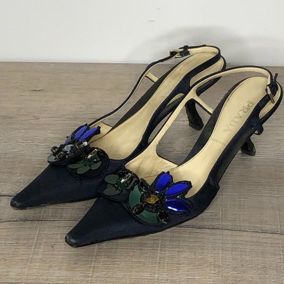 Vintage Prada Silk Jewel Gem Embellished Heels - Picture 1 of 7